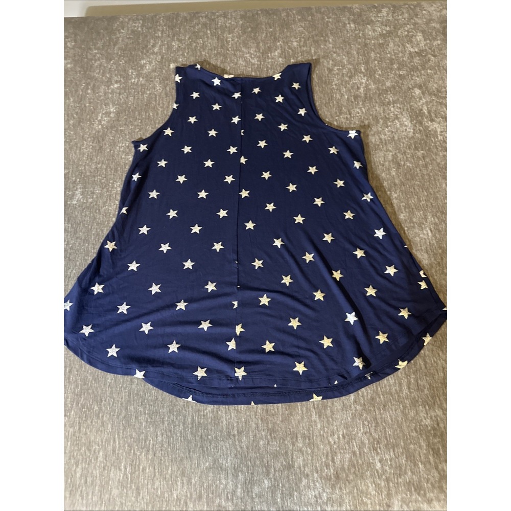 Old Navy Tank Top Womens Medium M Blue Silver Stars Luxe Sleeveless Stretch Knit - Picture 7 of 10